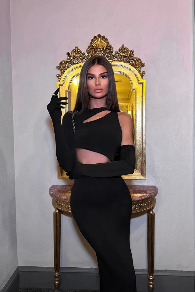 Robe Sculptante Noire avec Gants