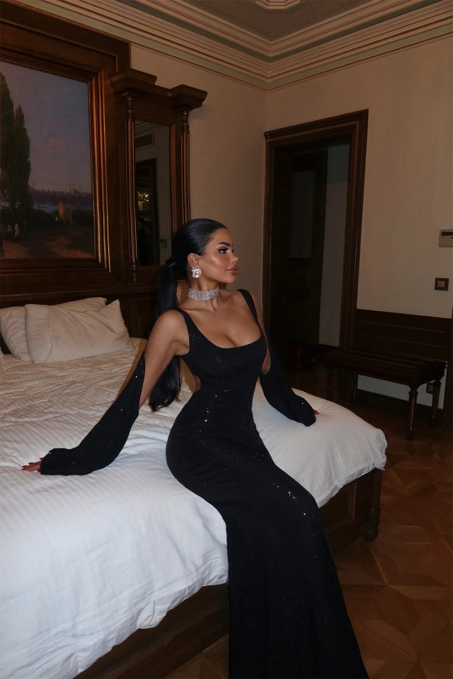 Robe Longue Scintillante Noire